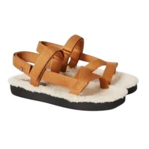 EVERLANE Sandals Size 7 Renew Teddy Sport Sandal Cream Tan Faux Fur NIB